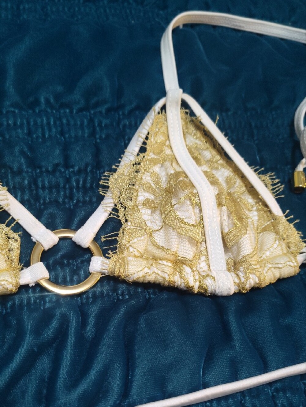 Beach Bunny White & Gold Lace Strappy Bikini - Picture 3 of 11